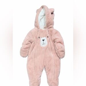 First Wish Baby Snow Suit Pink Bear 6-9m